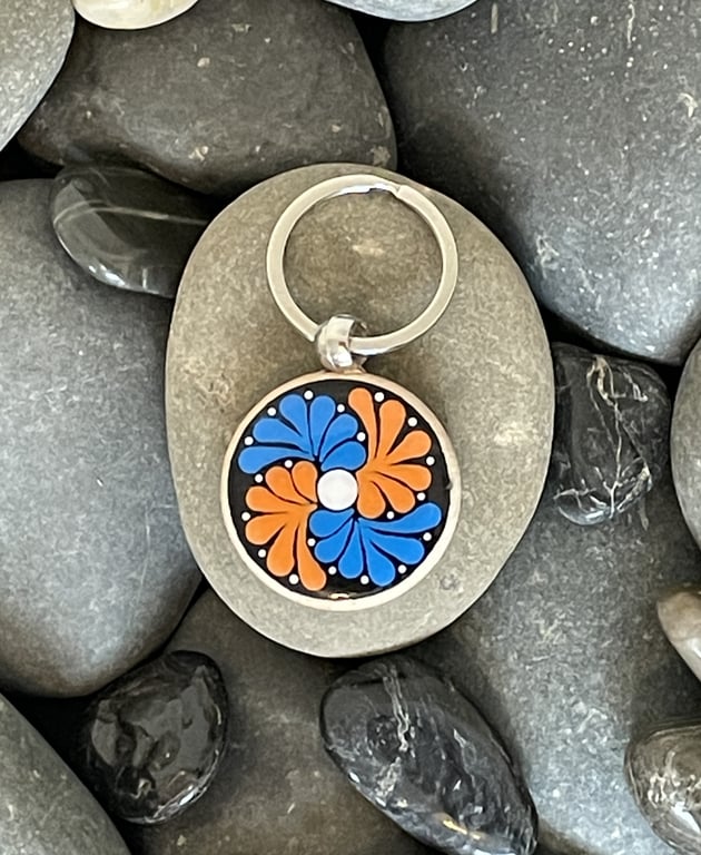 Hand Painted Keyring Mandala Acrylic Painting on Wood Original & Unique