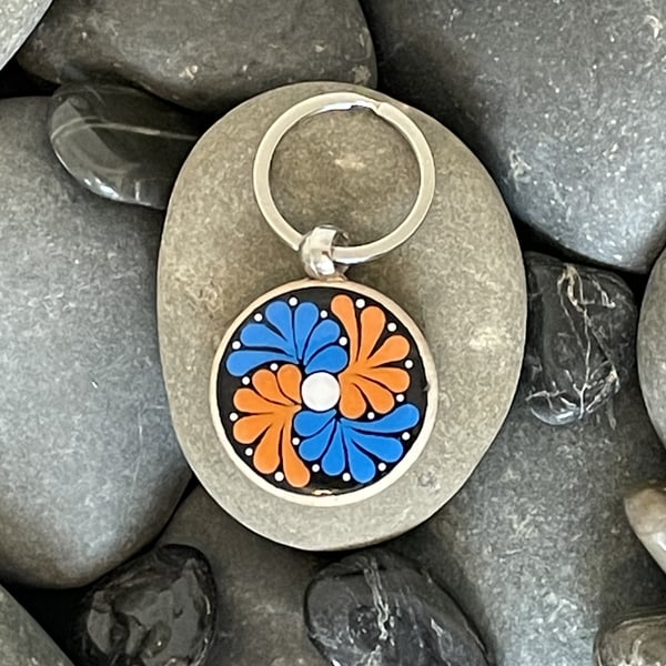 Hand Painted Keyring Mandala Acrylic Painting on Wood Original & Unique