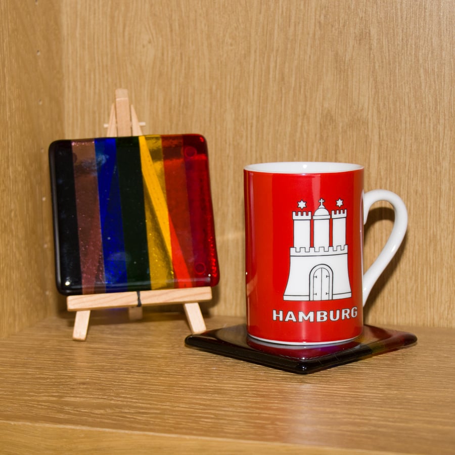 Pair of Translucent Rainbow Fused Glass Coasters - 9206