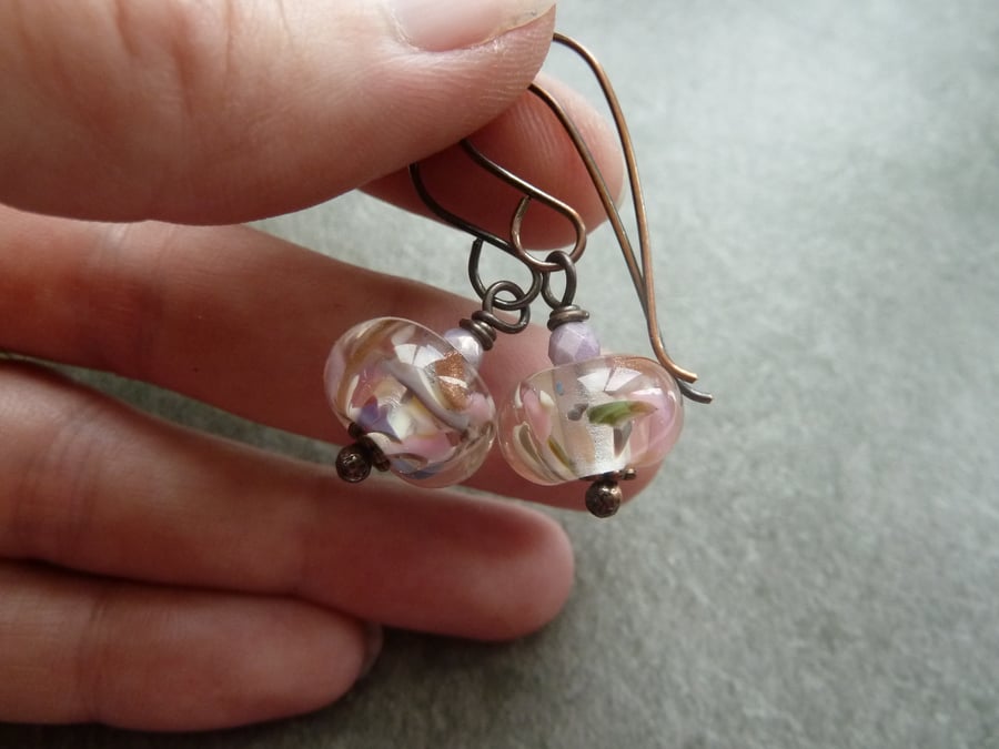 copper, lampwork glass earrings