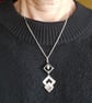 Double diamond sterling silver shapes with haematite pendant - Image 3
