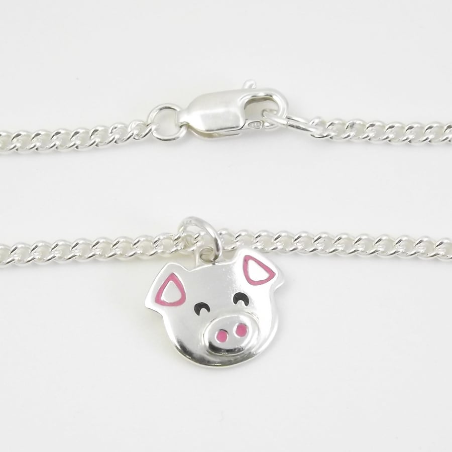 Pig Anklet, Silver Farm Animal Jewellery, Handmade Piglet Gift for Her