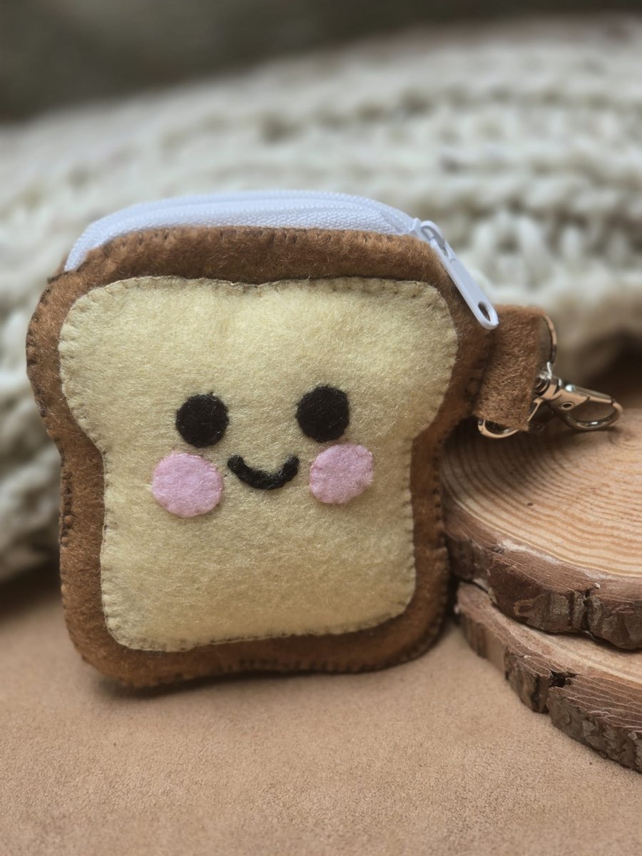 Cute Toast Felt Keyring Purse – Handmade