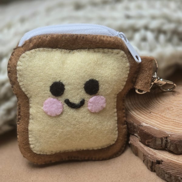 Cute Toast Felt Keyring Purse – Handmade