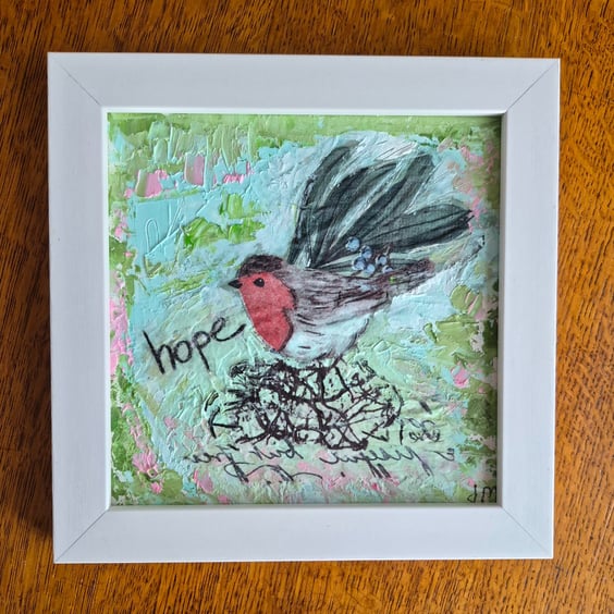 "Messenger of hope"  .mixed media framed art