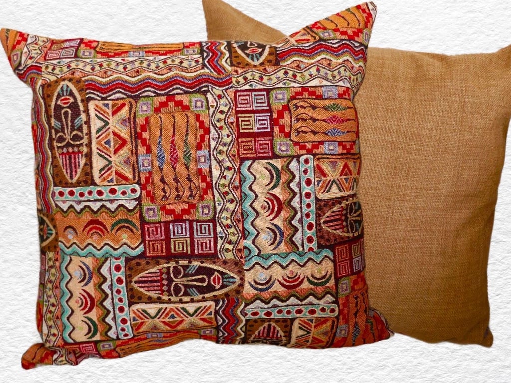 Cushion with Pad: Tapestry Africa design Gold reverse 17"(43cm)