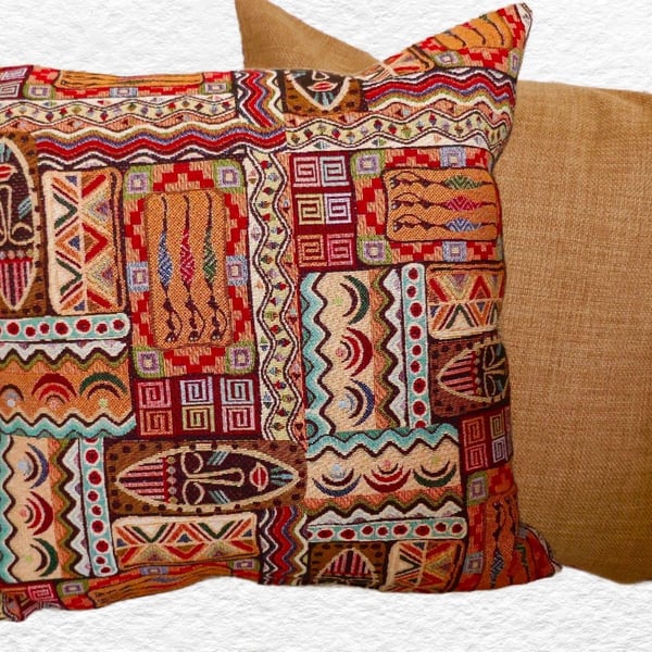 Scatter Cushion: Tapestry Africa design Gold reverse 17”(43cm)