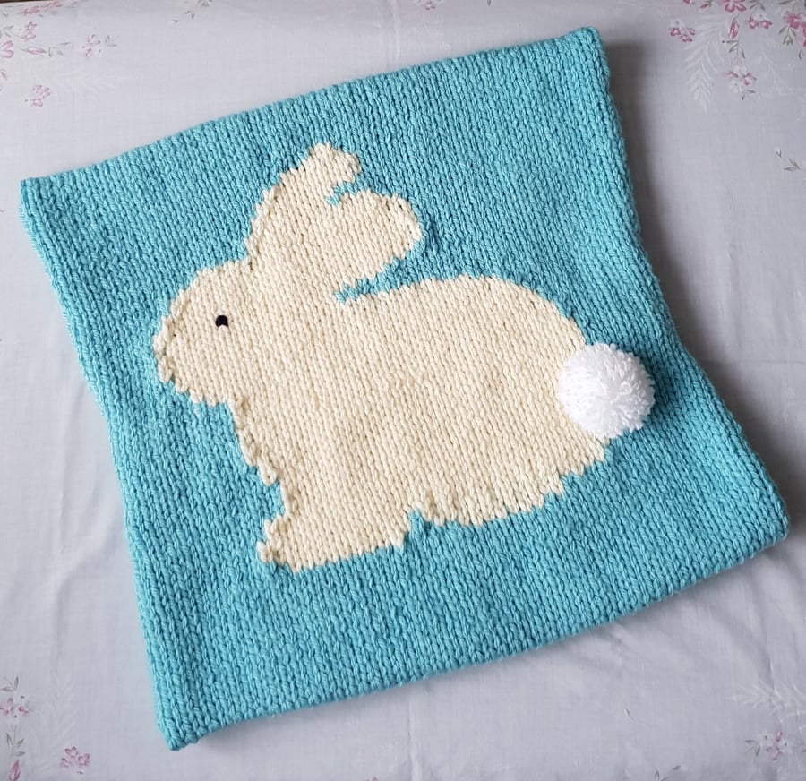 Bunny hand-knitted cushion 