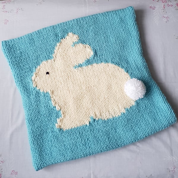 Bunny hand-knitted cushion 