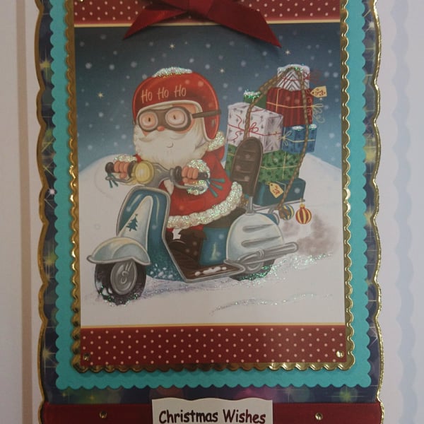 Christmas Card Santa Riding a Vespa Scooter Ho Ho Ho