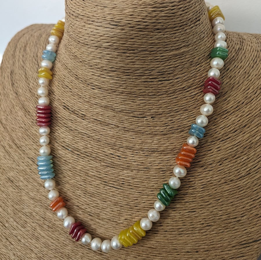 The Prague Metro Necklace - Cultured freshwater pearl and Czech glass beads