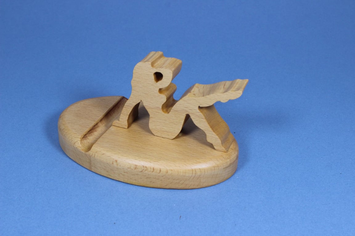 Handcrafted Beech Wood Recling Girl Phone Stand – Novelty Mobile Holder