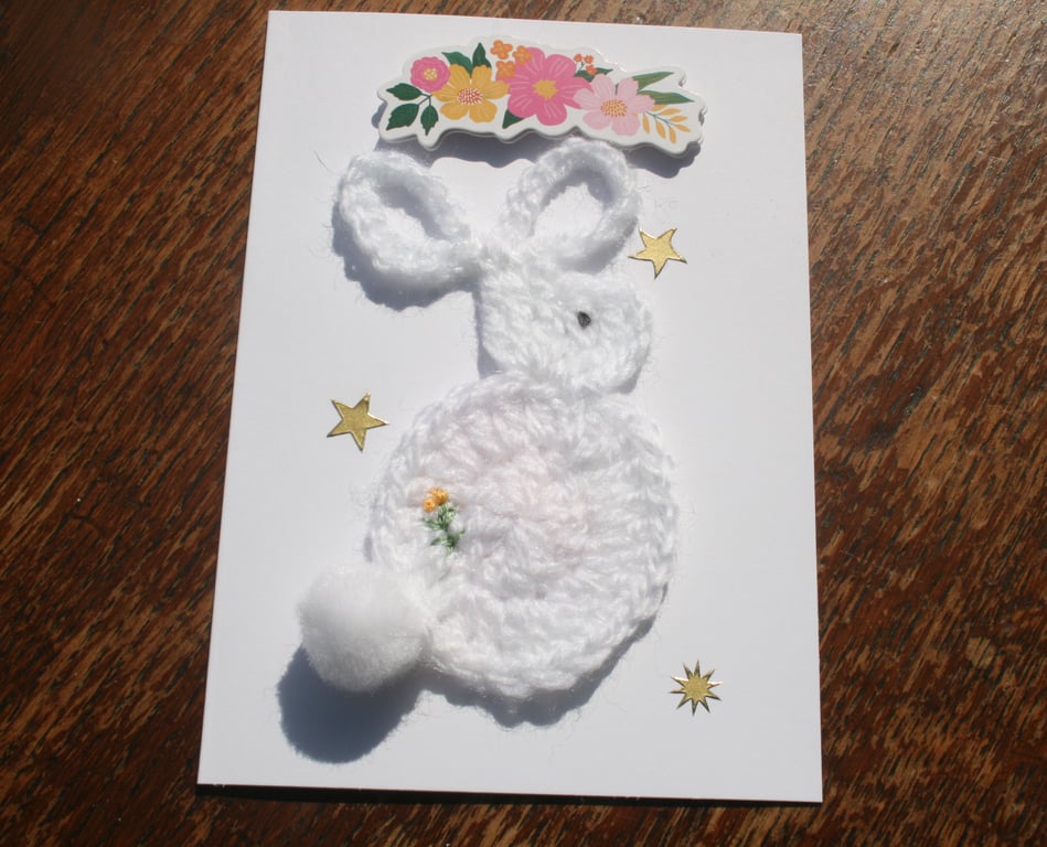 Crochet Rabbit Blank Card - Any Occasion Card - Pretty Card - Charming Keepsake