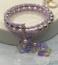 Lilac and shell pearl beaded memory wire bangle with butterfly charms - Image 5