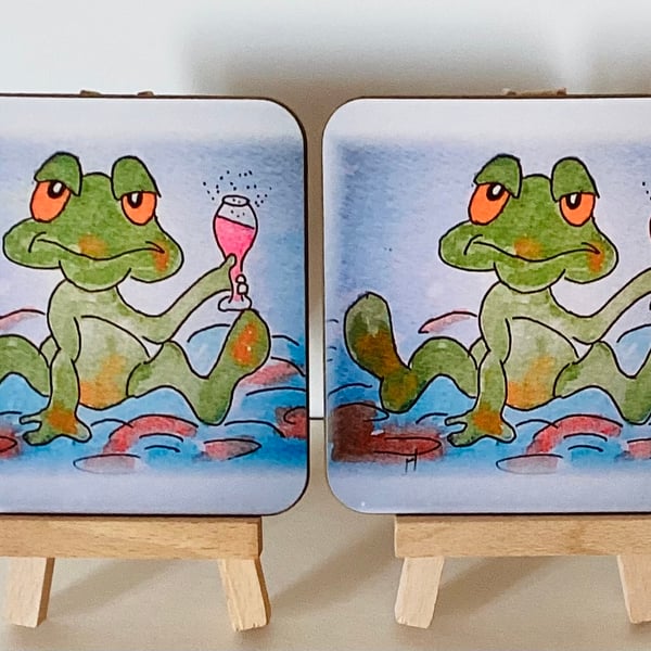  Drink coaster, Frog wooden coasters,Home decoration,Pair of wipe clean coasters