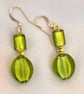 Olive Green Glass Foil Bead Earrings