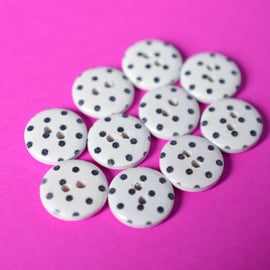 15mm Wooden Spotty Dalmation Buttons White & Black 10pk Spot Dot (SSP25)