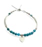 Blue Neon Apatite Gemstone Bracelet with Sterling Silver Heart Charm  - Image 2