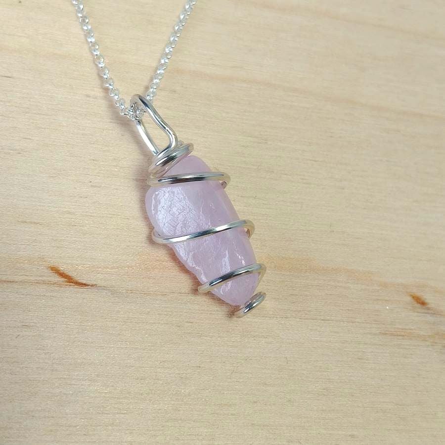 wire wrapped Natural Pink Kunzite Sterling Silver necklace