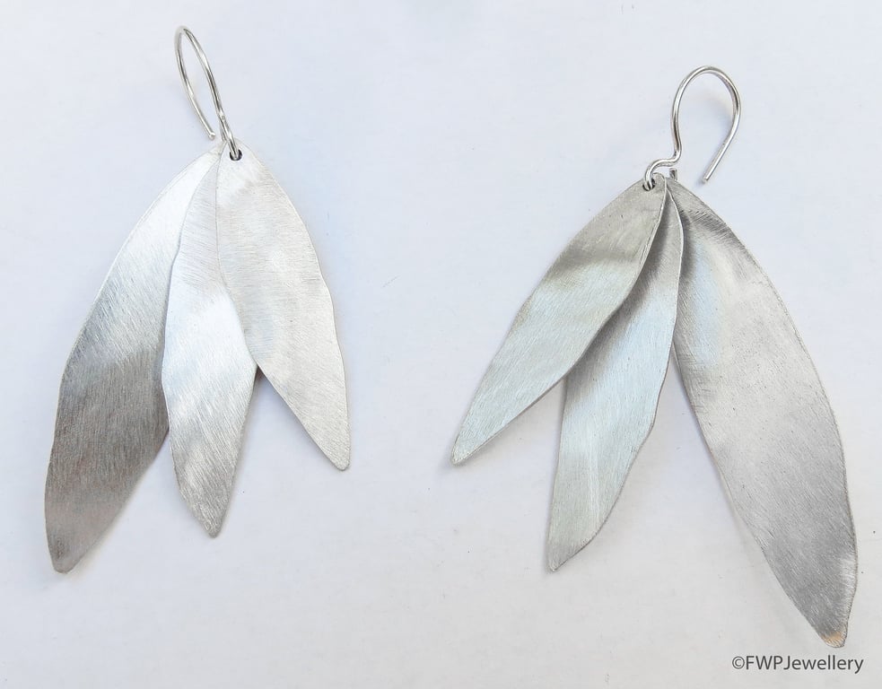 Textured Silver Leaf Drop Earrings