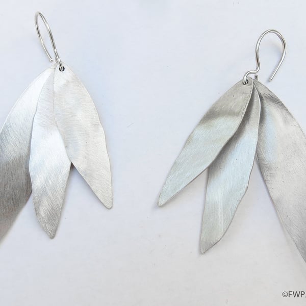 Textured Silver Leaf Drop Earrings