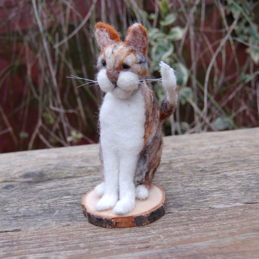 Needle felt tabby cat, collectable animal sculpture, ornament or decoration