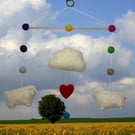 Felt sheep and cloud wall hanging, mobile, nursery decor, new baby gift