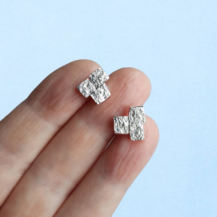 Sparkly Little Silver Rock Studs