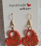 Handmade Polymer Clay Red and Gold Heart Earrings, 316 Surgical Stainless Steel