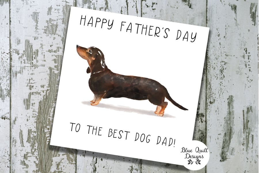 Dachshund Black Tan Watercolour Print Personalised Father's Day Card