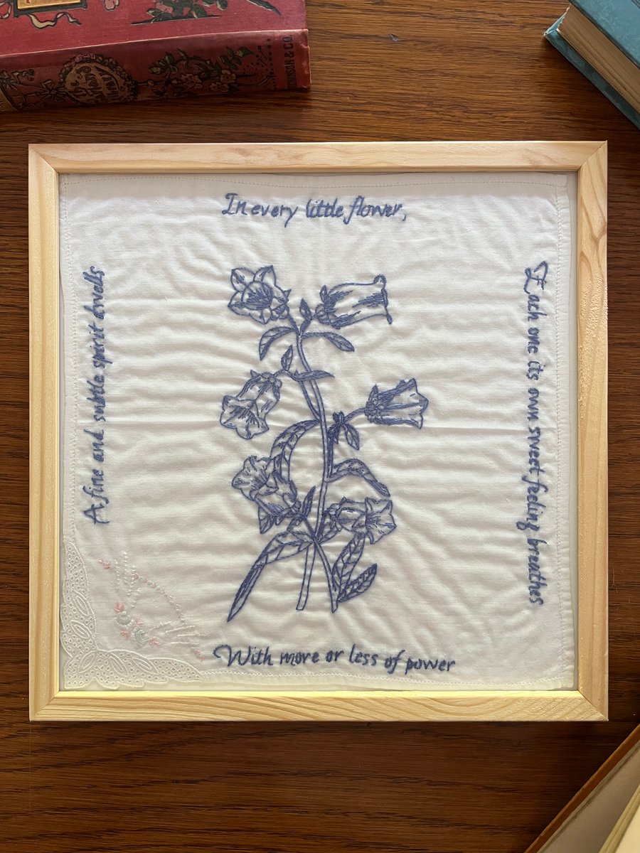 'A fine and subtle spirit dwells' Bluebell Hand Embroidery Art 