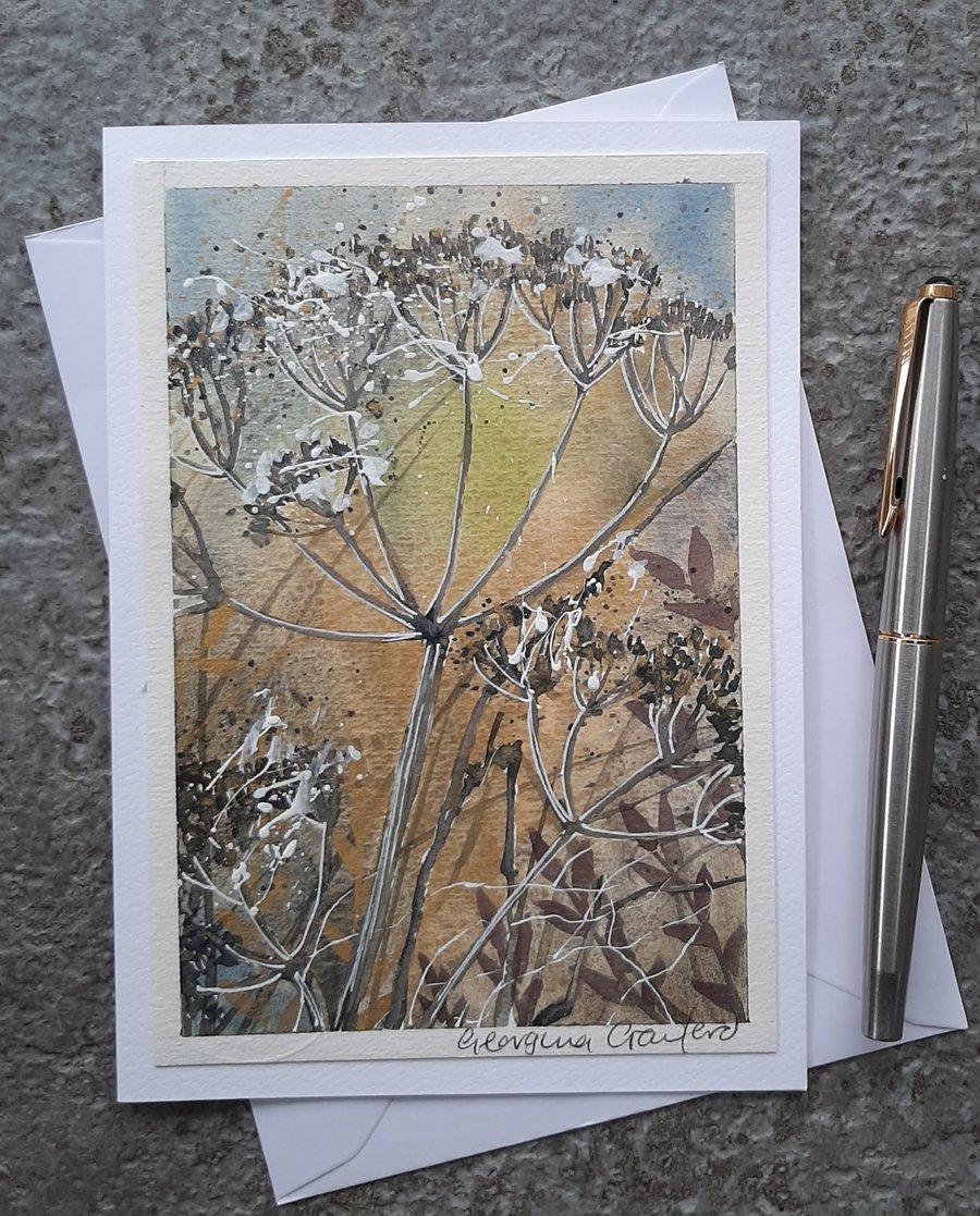 Seedheads. Handpainted Blank Card. With Gold Paint Keepsake