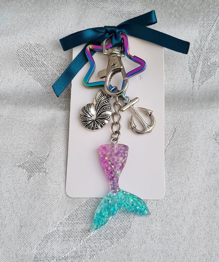 Gorgeous Pinky Purple Mermaid Tail Key Ring - Bag Charm - Key Chain.