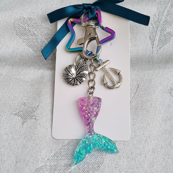 Gorgeous Pinky Purple Mermaid Tail Key Ring - Bag Charm - Key Chain.