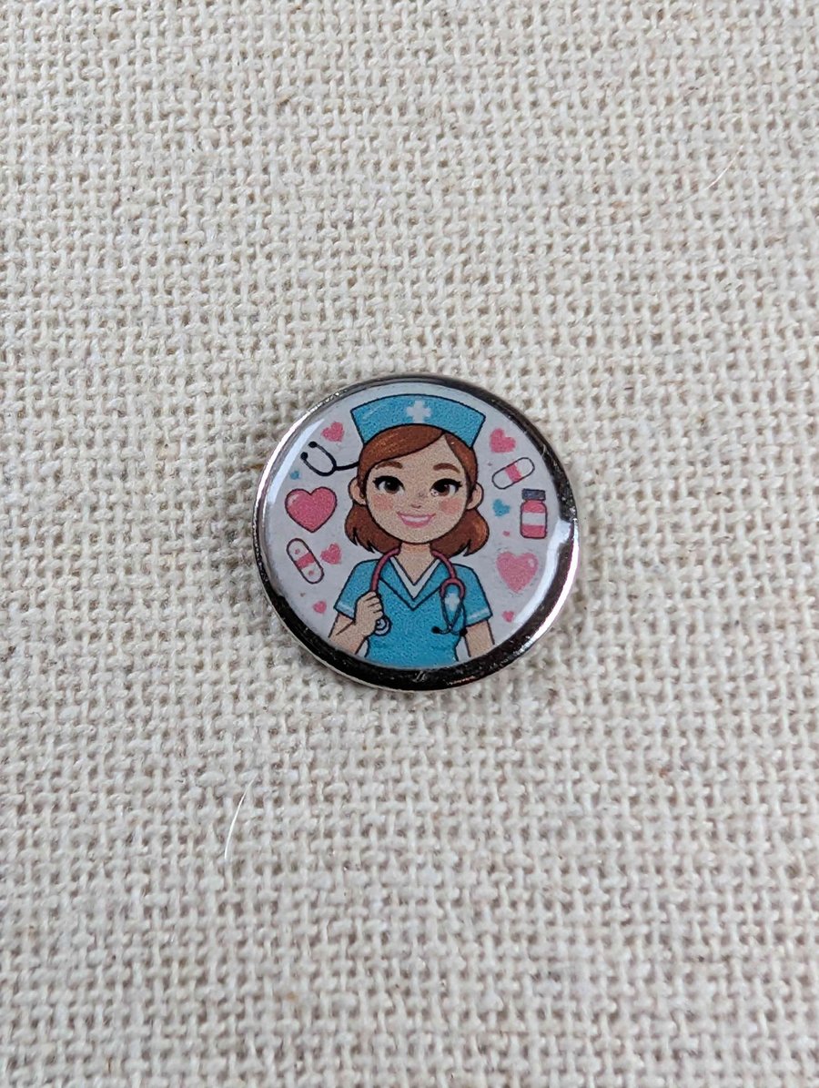 Nurse Badge - Cute Nurse Themed Design - Large Resin Topped Pin Badge