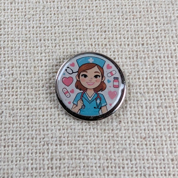 Nurse Badge - Cute Nurse Themed Design - Large Resin Topped Pin Badge