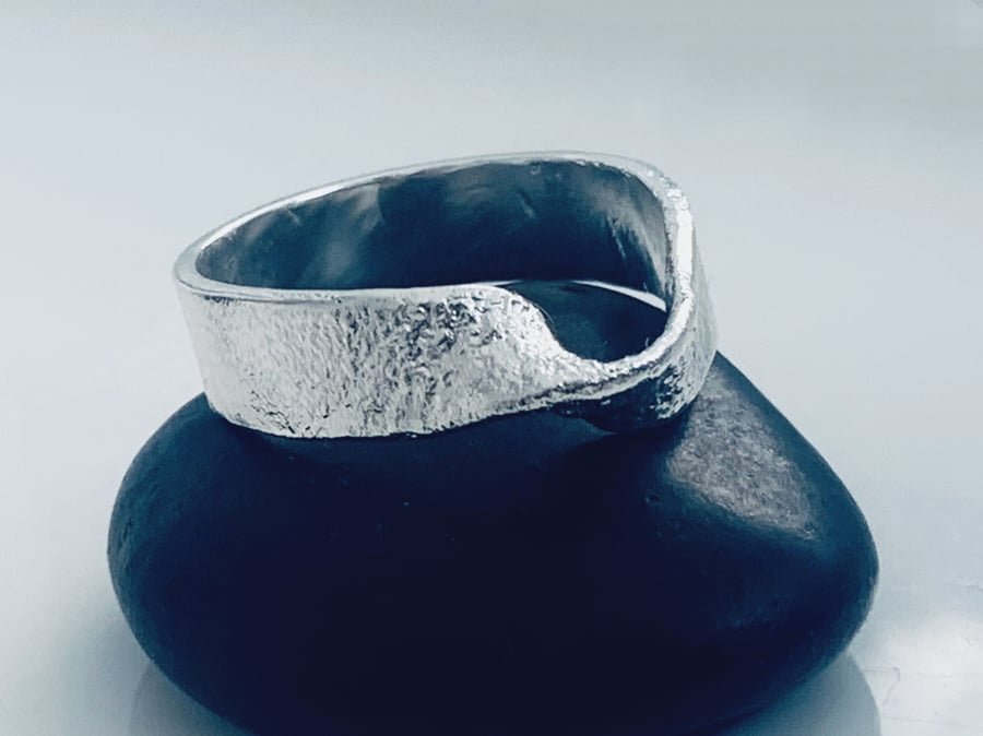   TEXTURED TWIST RING Recycled Handmade Sterling Silver Fire Texture Twist Ring