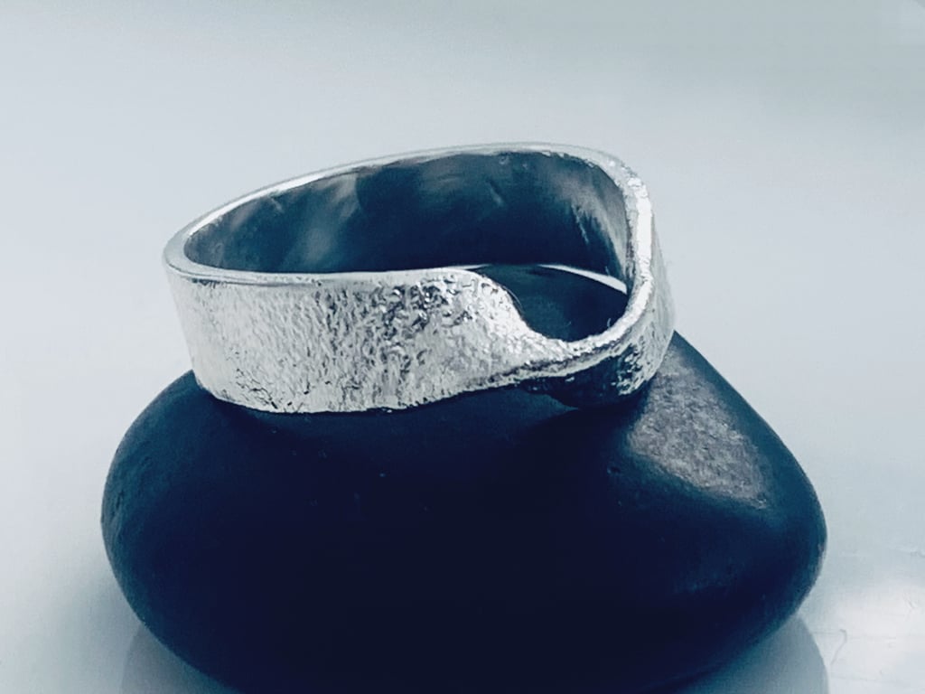   TEXTURED TWIST RING Recycled Handmade Sterling Silver Fire Texture Twist Ring