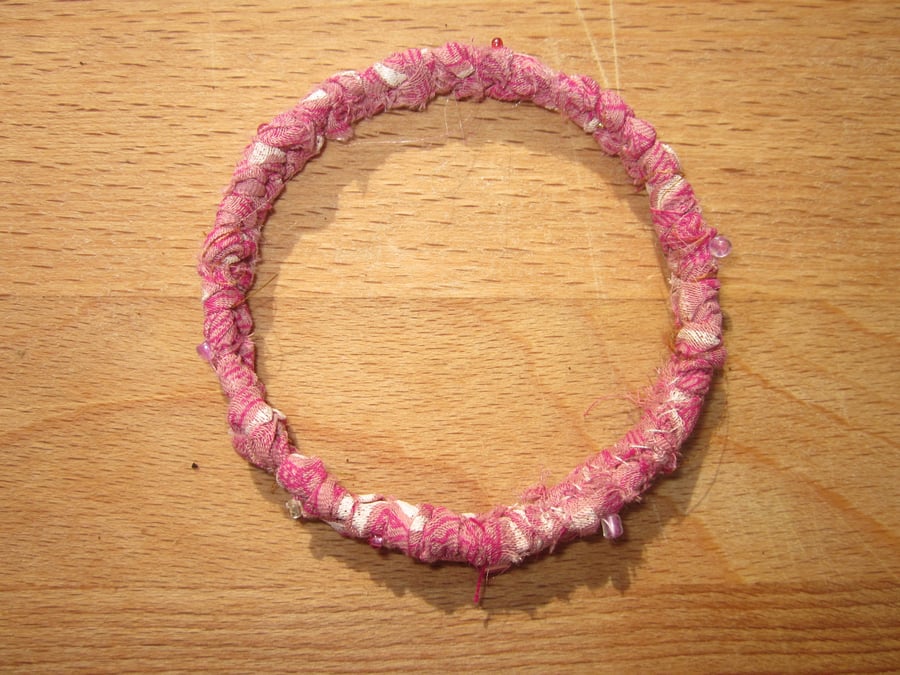 Textile bangle 'Dianthus' small to medium - recycled sari silk