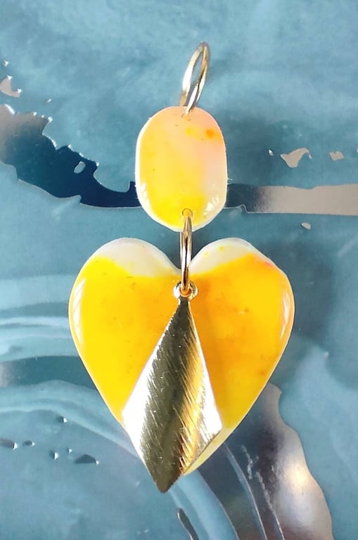 Yellow Polymer Clay Heart Pendant