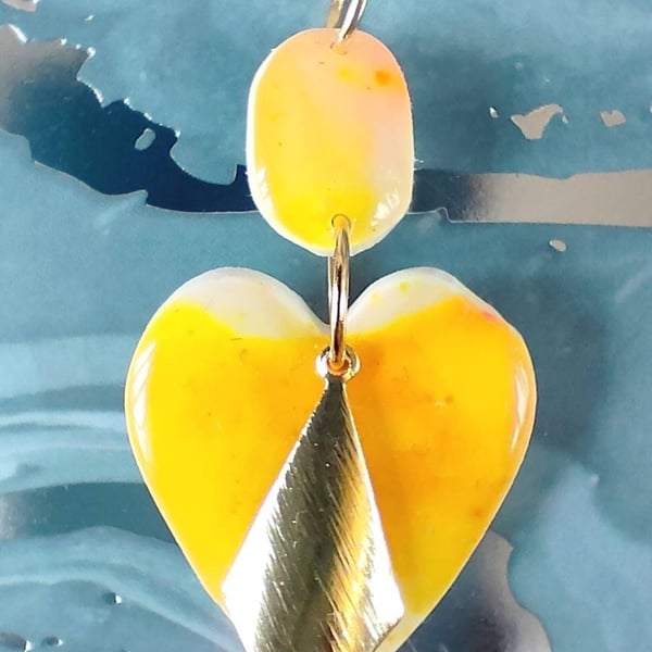 Yellow Polymer Clay Heart Pendant