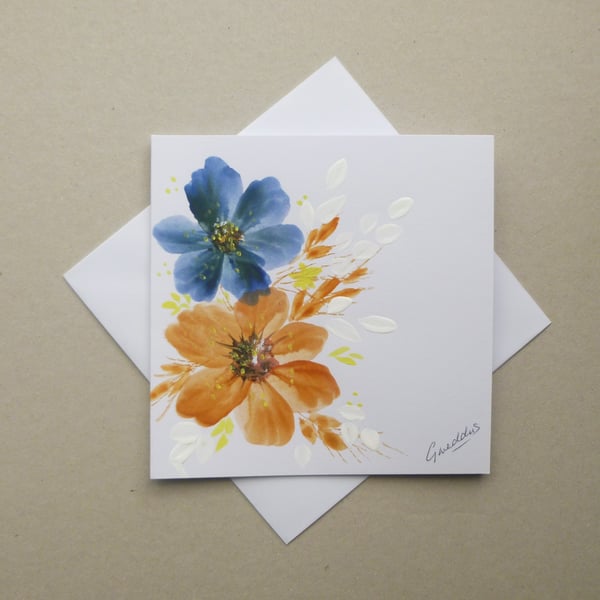 hand painted floral blank greetings card ( ref F 907 D2 )