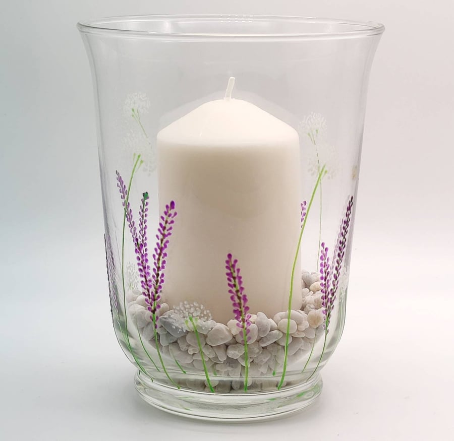 Hand-painted Lavender Glass Vase Candle Holder