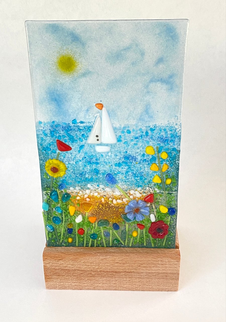 Fused glass art - candle screen “tranquility”