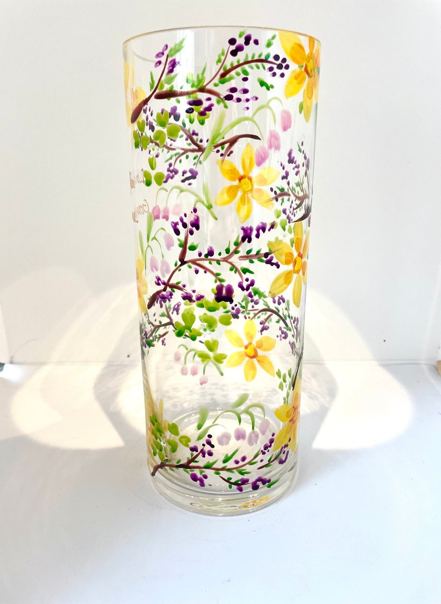Hand Painted Glass Vase Wildflowers of Ireland Irish Meadow. Gift for Irish