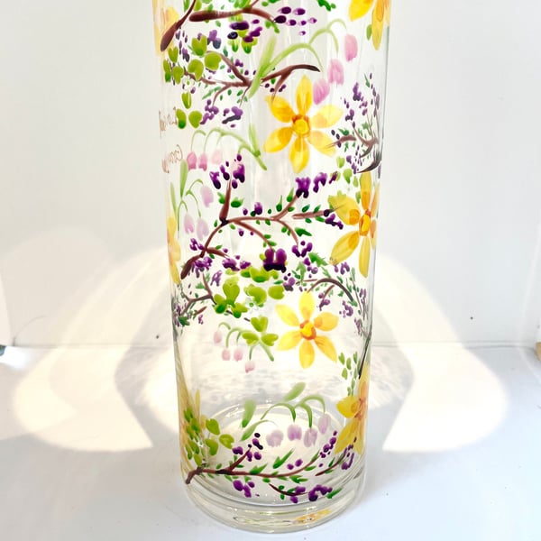 Hand Painted Glass Vase Wildflowers of Ireland Irish Meadow. Gift for Irish