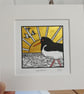 Oystercatcher - original, hand painted, mounted linocut print
