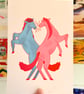 Pink vs Blue Horses A5 and A4 Print - Image 2