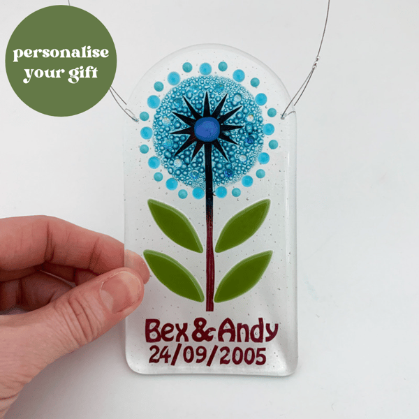 Personalised Fused Glass Allium Hanging - Handmade Glass Suncatcher