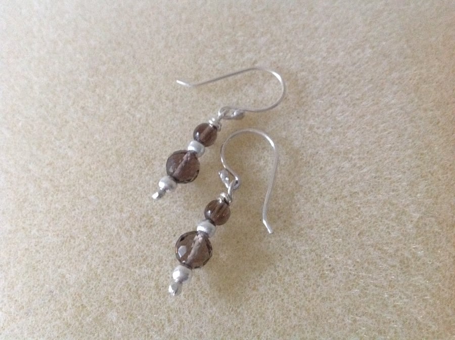 Sterling silver and smoky quartz gemstone earrings 